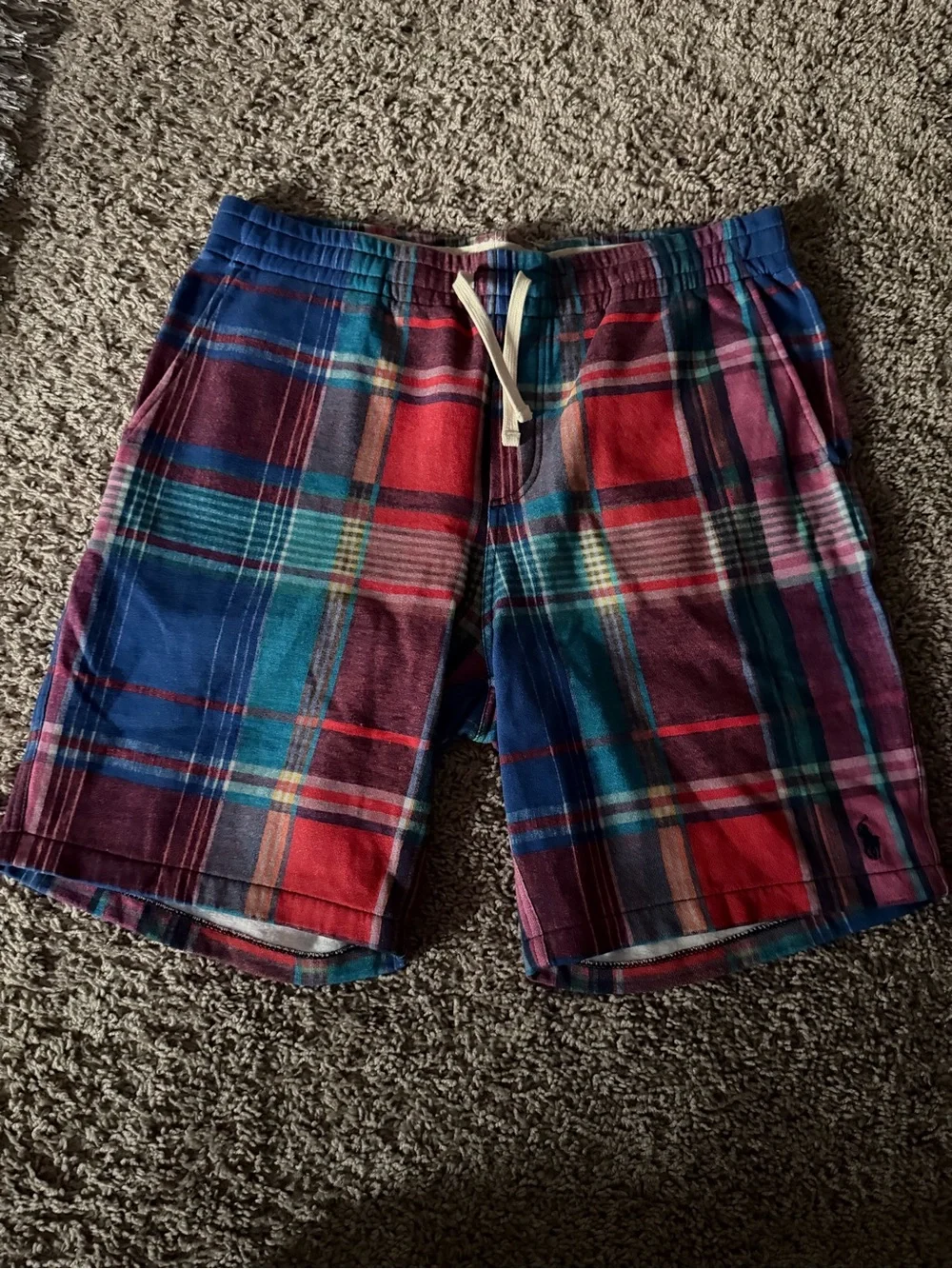 Ralph Lauren Multicolor Plaid Drawstring Athletic Shorts - Blue & Red